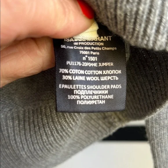 Isabel Marant Gray Crew Neck Sweater with Puff Shoulders - Picture 6 of 12